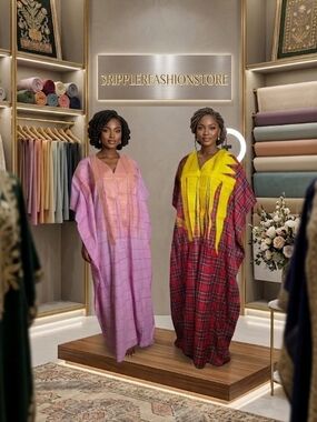 Women’s Maxi Kaftan Dress - Pink & Yellow Plaid Options